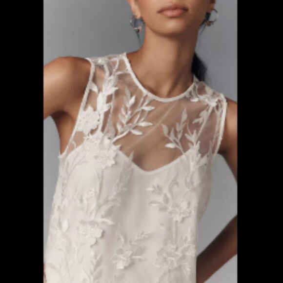 Brand New Flat White Sheer Embroidered Mini Dress by Anthropologie - Picture 3 of 3